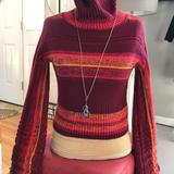 Free People Sweaters | Free People Striped Tall Nck Sweater Statement Slv | Color: Red | Size: Xs
