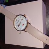 Kate Spade Accessories | Kate Spade Winked Face Leather Women Watch | Color: Cream/Gold | Size: Os