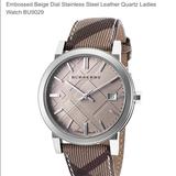 Burberry Accessories | Embossed Beige Dial Stainless Steel Watch Bu902 | Color: Tan | Size: Os