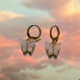 Brandy Melville Jewelry | Cute And Trendy White Butterfly Hoop Earrings | Color: Gold/White | Size: Os
