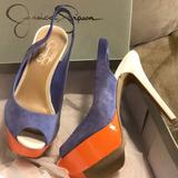 Jessica Simpson Shoes | Jessica Simpson Halie Lily Kidsuede Peep Toes 8.5 | Color: Orange/Purple | Size: 8.5