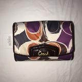 Coach Bags | Coach Ashley Scarf Print Compact Clutch Wallet | Color: Orange/Purple | Size: Os