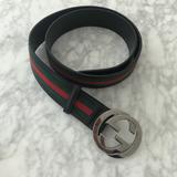 Gucci Accessories | Gucci Belt With Silver G Buckle, 34 Inches | Color: Green/Red | Size: 34
