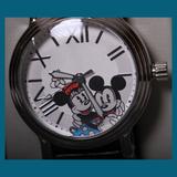 Disney Accessories | Mickey & Minnie On Dial - Black Leather Watch | Color: Black/White | Size: Os