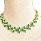 Anthropologie Jewelry | Green Enamel Pearl Crystal Garland Wreath Necklace | Color: Gold/Green | Size: 16.25