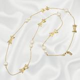 Kate Spade Jewelry | New Kate Spade Pearl Gold Bow Logo Long Necklace | Color: Gold/White | Size: Os