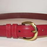 Coach Accessories | Coach Red Leather Round Brass Buckle Vintage Belt | Color: Red | Size: 39l X 1.25w X 0h