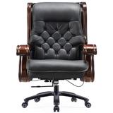 PENN EXECUTIVE CHAIRS Timko Genuine Leather Executive Chair Upholstered in Black/Brown/Red, Size 46.0 H x 32.0 W x 33.0 D in | Wayfair A-008BL