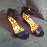 American Eagle Outfitters Shoes | Final Sale Womens Open Toe Wedge Heels | Color: Blue/Gold | Size: Us 10w Eur 42 12 Mex 27w