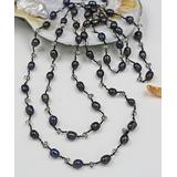 My Gems Rock! Women's Necklaces Peacock - Black Cultured Pearl & Crystal Crochet Infinity Necklace