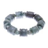 Barrels and Beads,'Round and Barrel Shaped Jade Bead Stretch Bracelet'