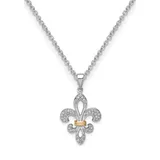 Belk & Co 1/10 Ct. T.w. Fleur De Lis Diamond Pendant With 18 Inch Chain In Rhodium Plated Sterling Silver And 14K Gold Two Tone, White
