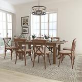 Rosalind Wheeler Aylar 7' x 40" Rustic Folding Farm Table Set w/ 8 Cross Back Chairs & Cushions Wood in Brown/Green, Size 30" H x 40" W x 84" L