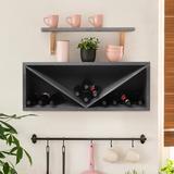 Gracie Oaks Cadelaria Wall Mounted Wine Bottle Rack Wood/Manufactured Wood in Black, Size 14.0 H x 36.0 W x 12.0 D in | Wayfair