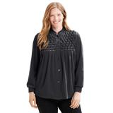 Plus Size Women's Smocked velour 25" bed jacket by Only Necessities® in Black (Size 1X) Robe