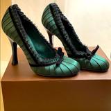 Louis Vuitton Shoes | Louis Vuitton Green Satin Velvet Pumps 35.5 (5.5) | Color: Black/Green | Size: 5.5