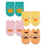 Vaenait Baby Girls' Socks Yellow/Pink/Teal/Orange - Pink Pig Animal Four-Pair Socks Set - Kids
