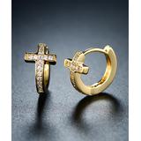 Barzel Women's Earrings Gold/White - Crystal & 18k Gold-Plated Cross Huggie Earrings