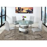 Contemporary Dining Set w/ Round Glass Table & Cantilever Chairs - Chintaly SUNNY-5PC
