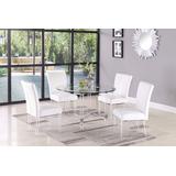 Contemporary Dining Set w/ Round Glass Dining Table & Parson Chairs - Chintaly 4038-5PC-WHT