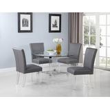 Contemporary Dining Set w/ Round Glass Dining Table & Parson Chairs - Chintaly 4038-5PC-GRY