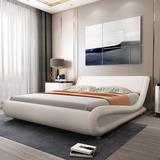 Wade Logan® Gratton Low Profile Sleigh Bed Upholstered/Faux leather in White, Size 26.0 H x 60.6 W x 85.8 D in | Wayfair
