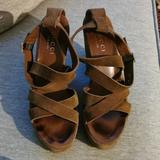 Gucci Shoes | Gucci Brown Suede Strap Wedge Platform Heels 7b | Color: Brown | Size: 7 B