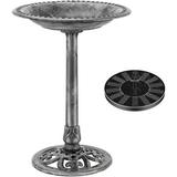 Fleur De Lis Living Outdoor Polyresin Antique Bird Bath w/ Solar Powered Round Pond Fountain Resin in Gray, Size 28.0 H x 20.0 W x 20.0 D in Wayfair
