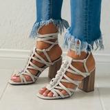 Urban Outfitters Shoes | Gray Bone Chunky Heel Lace Up Gladiator Sandal | Color: Cream | Size: Various