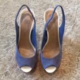 Jessica Simpson Shoes | Jessica Simpson Opentoe Sling Back Stiletto Heels | Color: Blue/White | Size: 7