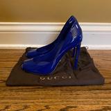 Gucci Shoes | Gucci Blue Patent Leather Peep Toe Pumps | Color: Blue | Size: 9