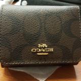 Coach Bags | Coach Tri-Fold Leather Wallet | Color: Black/Brown | Size: 4 (L) X 3 14 (H) X 1 12 (W)