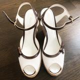 Louis Vuitton Shoes | Louis Vuitton Patent Wedge Sandals | Color: Brown/White | Size: 11
