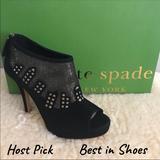 Kate Spade Shoes | Kate Spade New York, Suede Peep Toe Ankle Booties | Color: Black/Gold | Size: 7.5