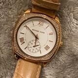 Michael Kors Accessories | Michael Kors Ladies Nude Leather Watch | Color: Gold/White | Size: Adjustable