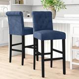 Three Posts™ Alayna 28.5" Bar Stool Wood/Upholstered in Blue, Size 43.5 H x 18.0 W x 22.5 D in | Wayfair 886C7ABB51F743579D49D2031B1DA13C