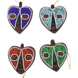 Wood and recycled glass bead ornaments, 'Eternal Love' (set of 4)