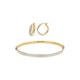Designs By Helen Andrews Gold Over Sterling Silver Glitter Squares Hoop And Bangle Set