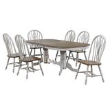 Sunset Trading Country Grove 7 Piece Double Pedestal Extendable Dining Table Set In Distressed Gray and Brown Wood - Sunset Trading DLU-CG4296-124SGO7