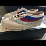 Gucci Shoes | Calfskin Glitter Crystal Womens Falacer Sneakers | Color: White | Size: 9