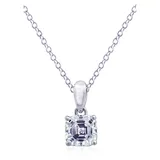 Kiera Rhodium Plated Sterling Silver Cubic Zirconia Ascher Solitaire Pendant Necklace, 18 In