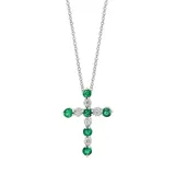 Effy® 1/10 Ct. T.w. Diamond And 1/2 Ct. T.w. Emerald Pendant Necklace In 14K White Gold, 16 In