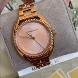 Michael Kors Accessories | Nwt Michael Kors Rose Gold Watch Bling | Color: Gold/Tan | Size: Os
