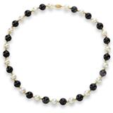 White Freshwater Cultured Pearl (9-9.5mm) With Black Onyx (10mm) And Gold Beads (3mm) 18" Necklace In 14k Yellow Gold - Black - Macy's Necklaces