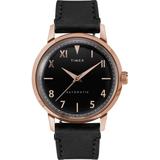 Marlin Automatic California Dial 40mm Leather Strap Watch Rose Gold-tone/black - Black - Timex Watches