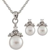 6.5-7mm White Freshwater Pearl & Triple Cz Necklace & Earrings Set At Nordstrom Rack - White - Splendid Necklaces