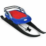 Costway Folding Kids' Metal Snow Sled with Pull Rope Snow Slider and Leather Seat