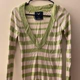 American Eagle Outfitters Sweaters | American Eagle Green And White V-Neck Sweater | Color: Green/White | Size: S