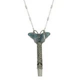 1928 Colorful Butterfly Pewter Whistle Pendant Necklace, Women's, Blue