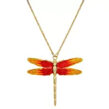 1928 Gold Tone Orange Dragonfly Pendant Necklace, Women's